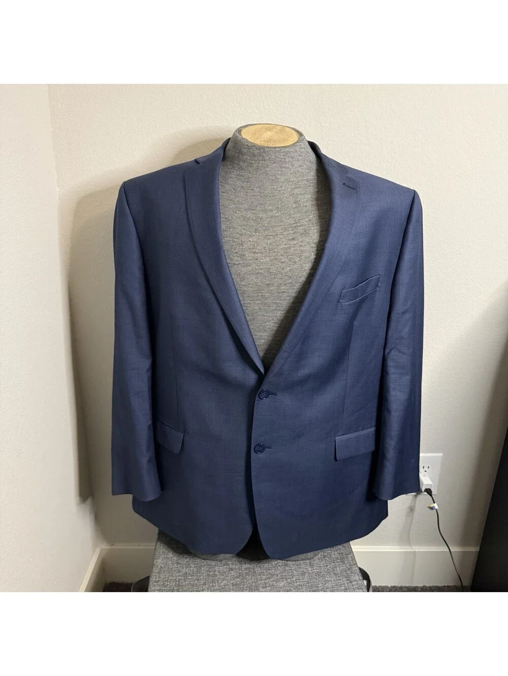 Calvin Klein Mens 48R Slim Fit Blue 100% Wool Sport Coat Blazer Jacket